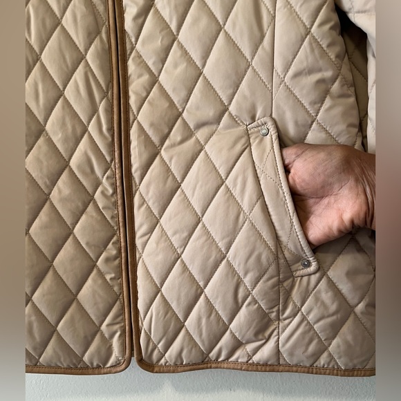 Ralph Lauren Diamond Quilted Barn Jacket With Faux Leather Trim Oatmeal Size M - Picture 8 of 13